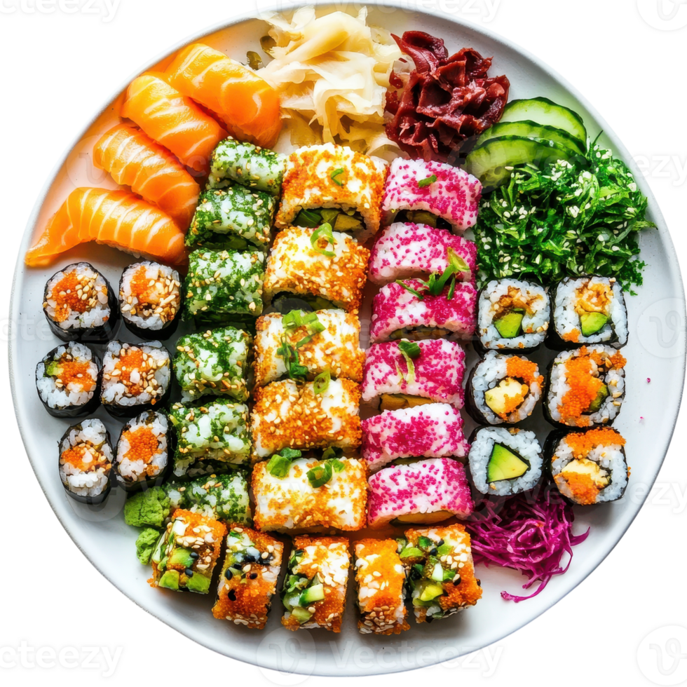 Vegan Sushi Platter for Healthy Eating and Culinary Inspiration on transparent background png