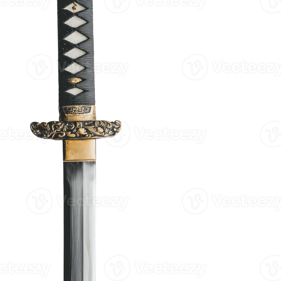 Authentic Samurai Sword with Intricate Design and Handle on transparent background png