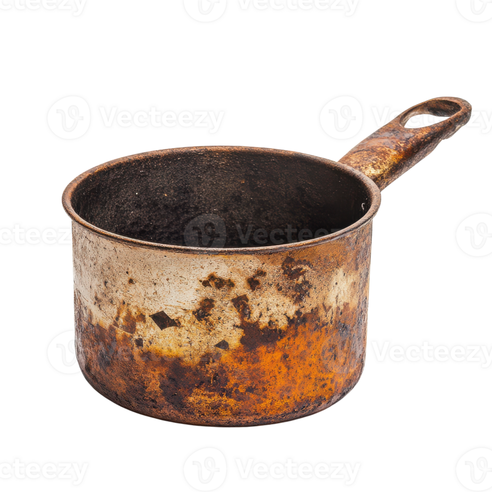 Rusty Saucepan Isolated on White Background for Culinary Imagery on transparent background png