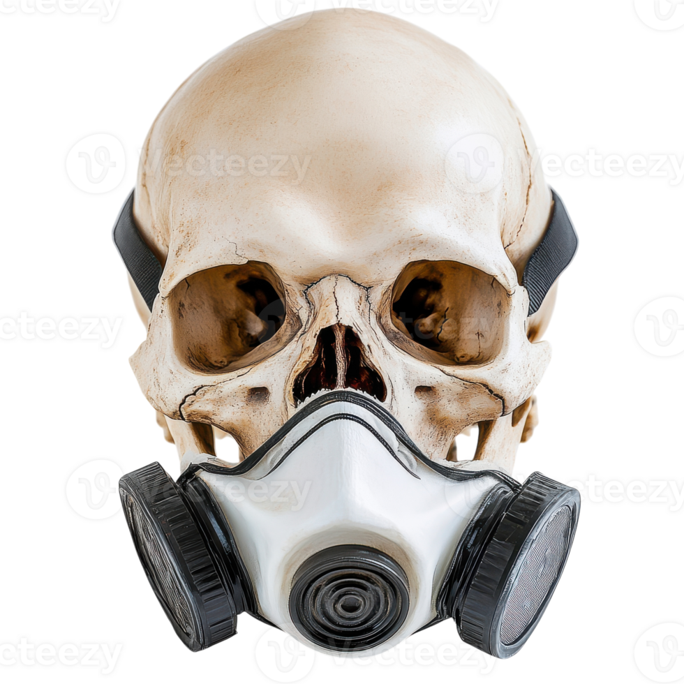Skull Wearing a Biohazard Mask on a White Background for Safety Graphics on transparent background png