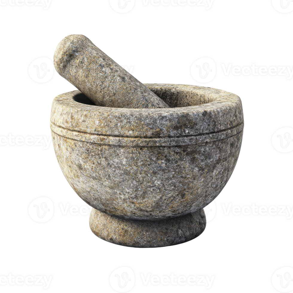 Traditional Stone Mortar and Pestle for Grinding Spices on transparent background png