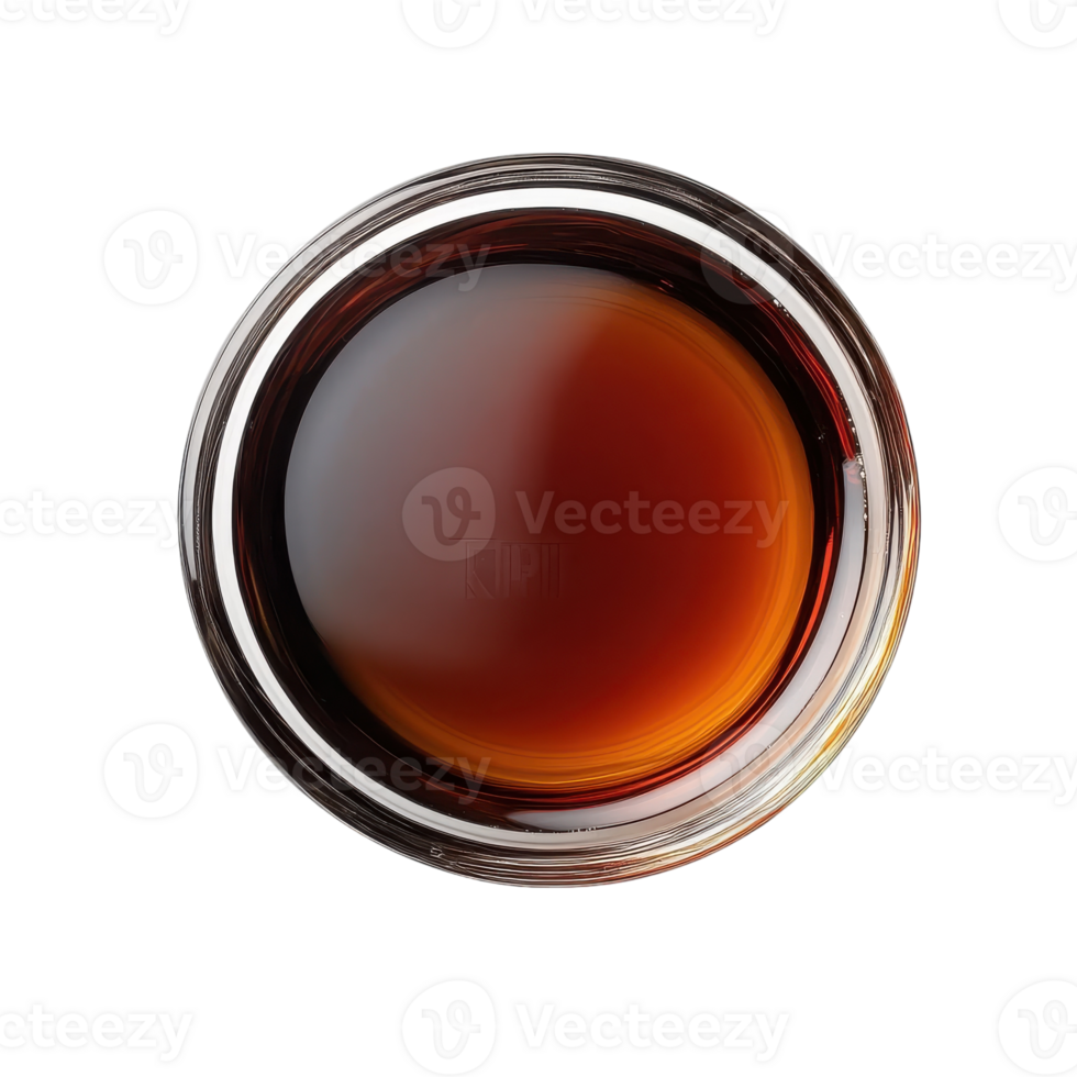 Top View Clear Glass Bowl of Maple Syrup for Recipes and Culinary Use on transparent background png