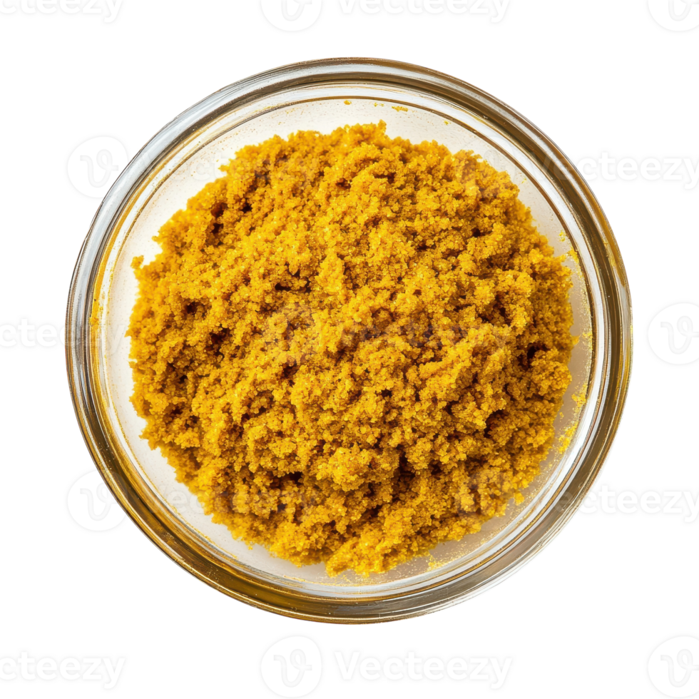 Top View of Clear Glass Bowl Filled with Curry Paste for Culinary Uses on transparent background png