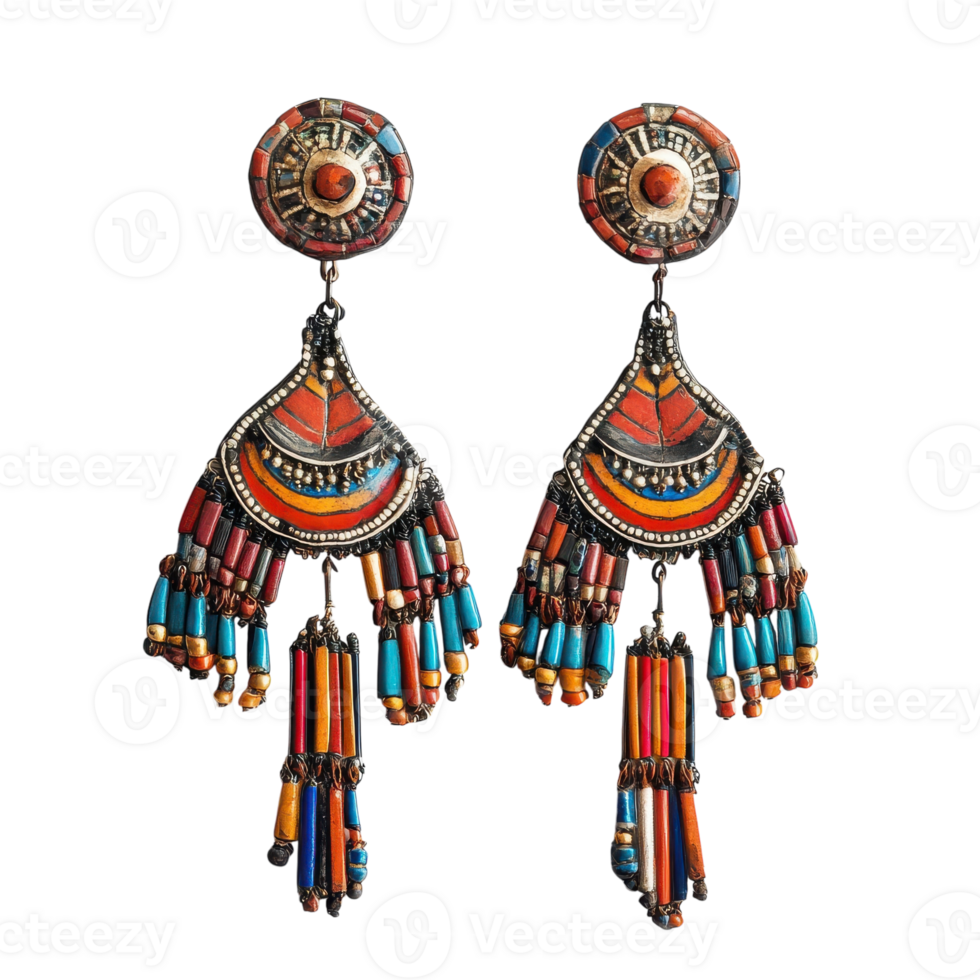 Beautiful Tribal Earrings for Bohemian Style on transparent background png