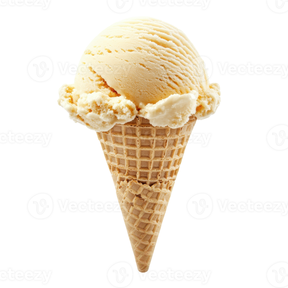 Delicious Vanilla Ice Cream Cone Isolated on White Background for Dessert Promotion on transparent background png