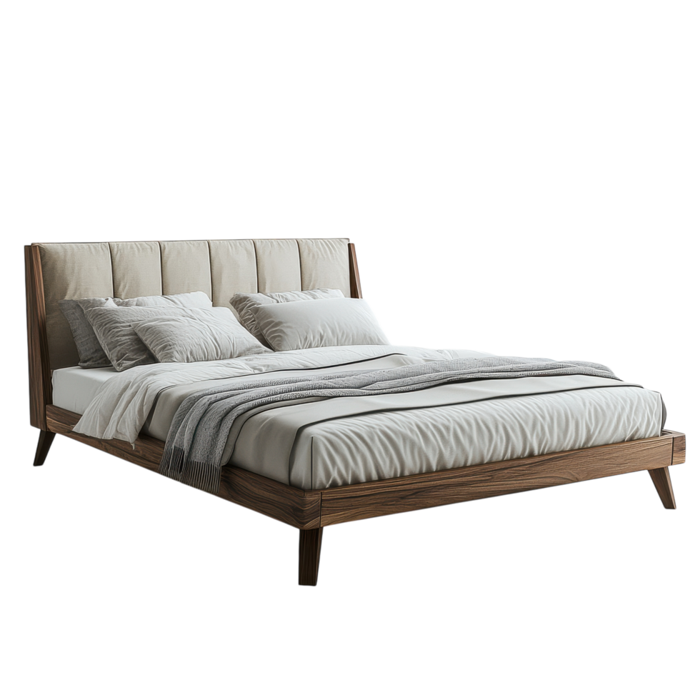 Comfortable Bed in Modern Bedroom Setting on Transparent Background png