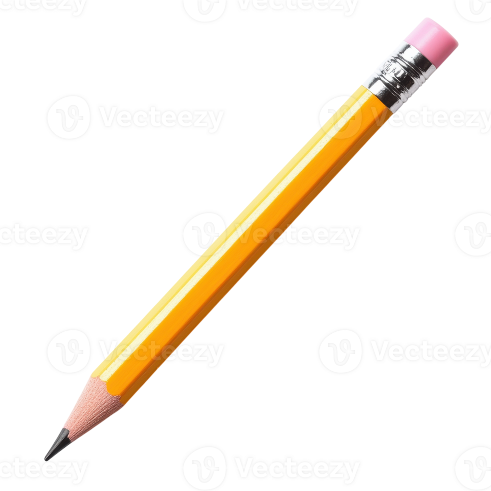 Classic Yellow Pencil with Pink Eraser on White Background on Transparent Background png