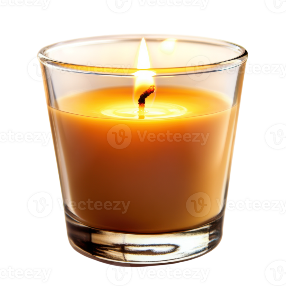 Serene Atmosphere with a Glowing Candle in a Glass Holder on Transparent Background png