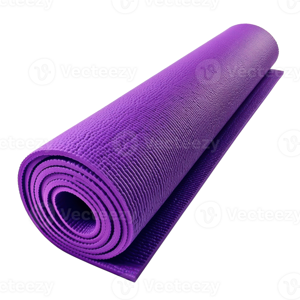 A Rolled Up Purple Yoga Mat on a White Background for Wellness and Fitness Promotion on Transparent Background png