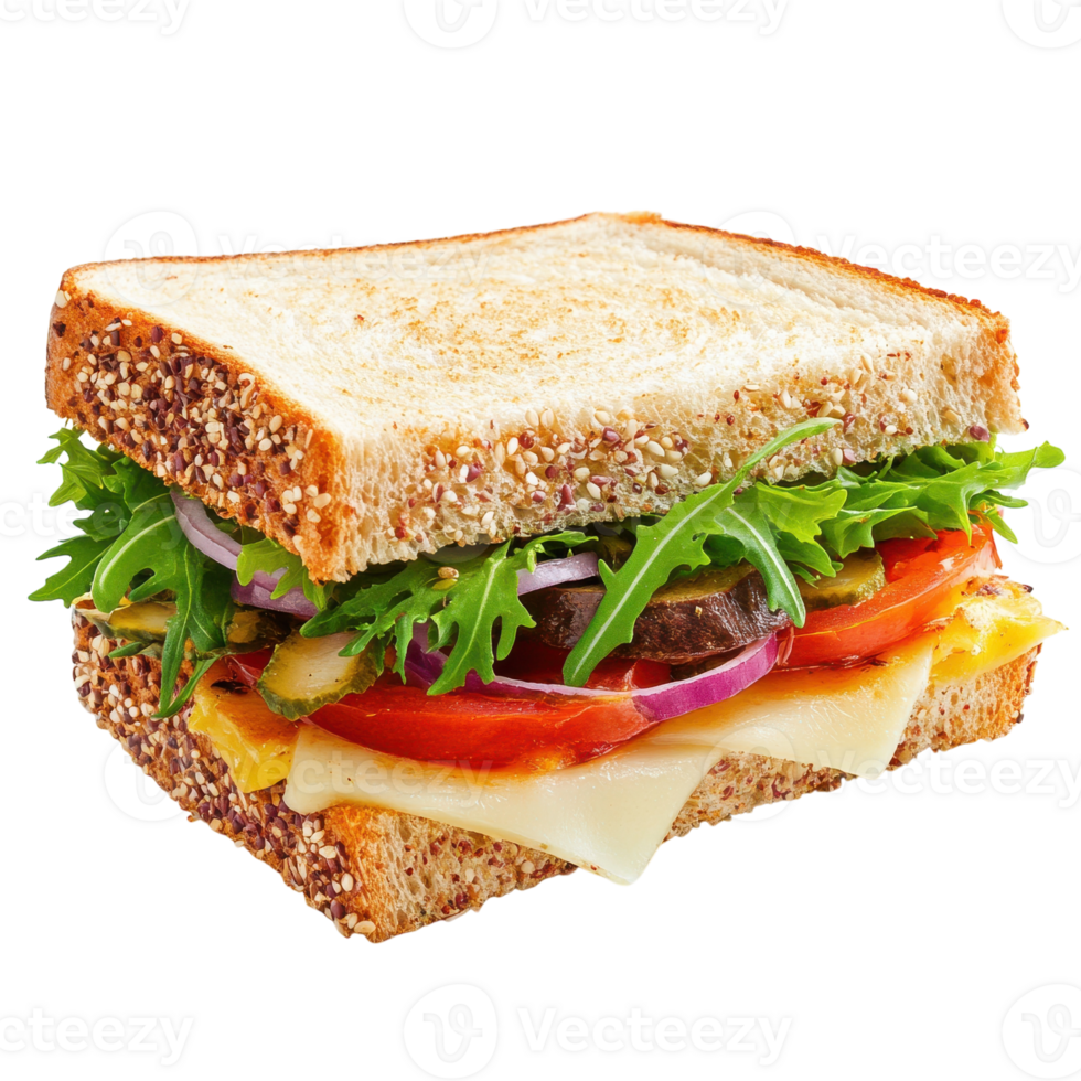 Delicious Sandwich on a Wooden Table Ready for a Snack on Transparent Background png