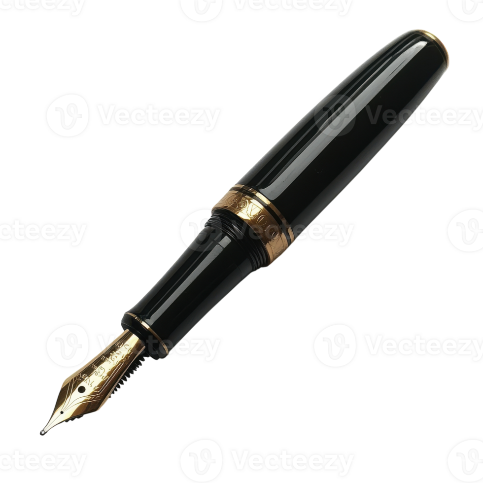 Elegant Black Fountain Pen on White Background on Transparent Background png