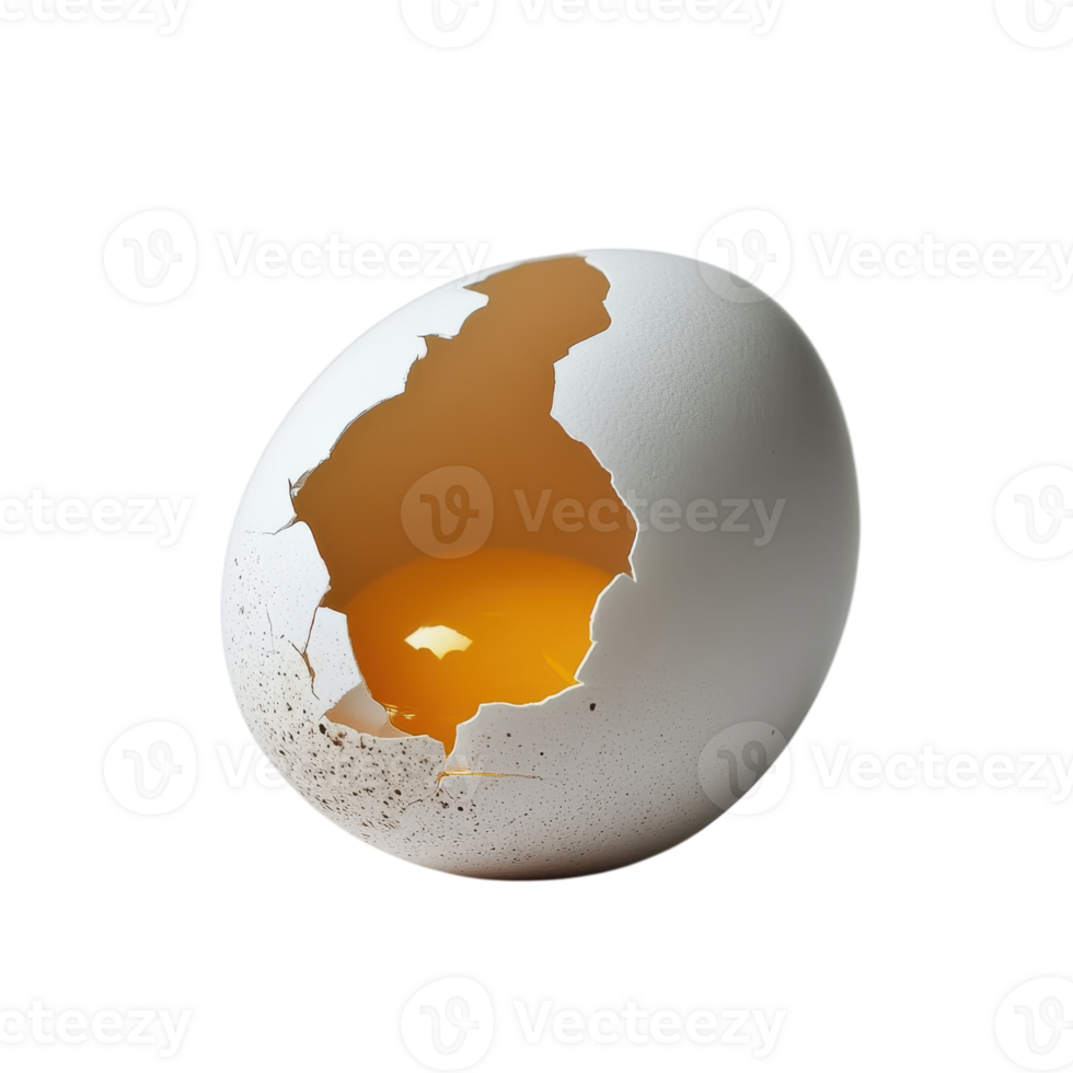 Cracked White Egg on White Background for Culinary Use on Transparent Background png