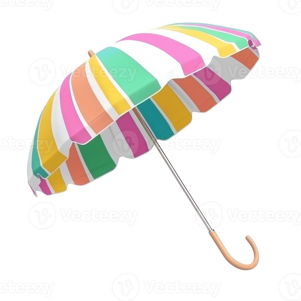 Colorful Striped Beach Umbrella for Summer Fun and Relaxation on Transparent Background png