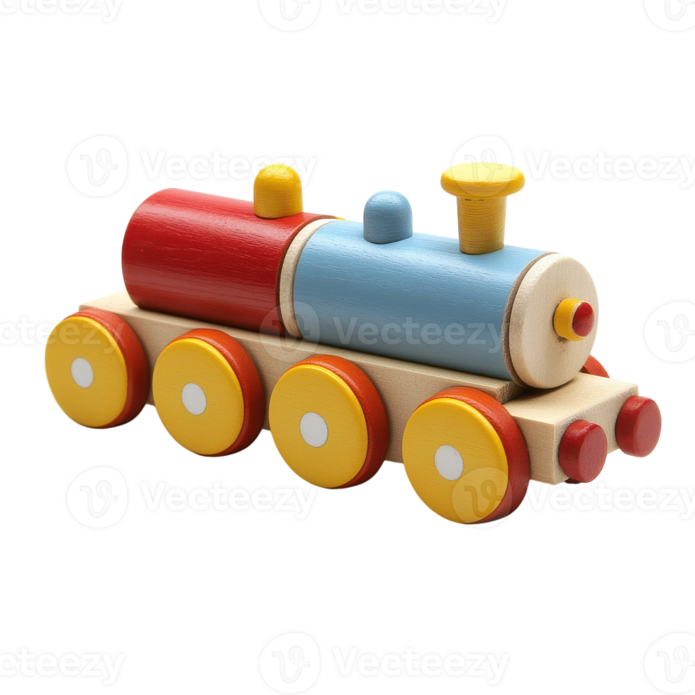 Colorful Wooden Toy Train for Kids Playtime on Transparent Background png