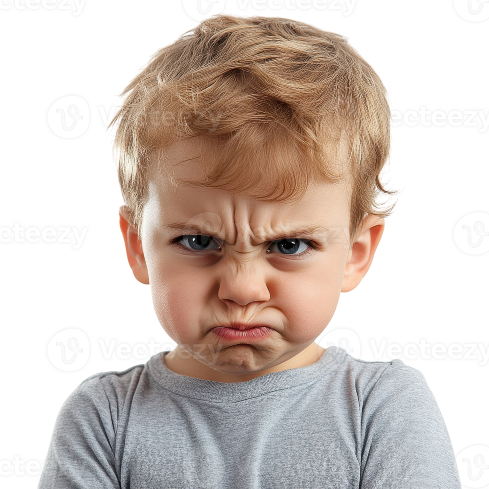 Angry Toddler Boy Expressing Frustration on a White Background on Transparent Background png