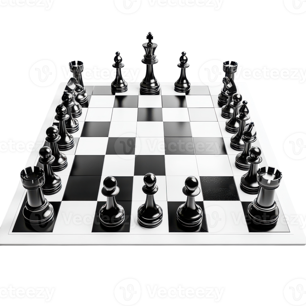 Black and White Chessboard Setup for Strategic Games on Transparent Background png