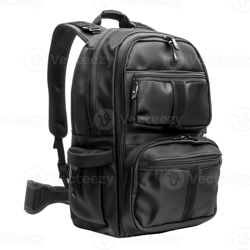 Versatile Black Laptop Backpack with Multiple Compartments for Work and Travel on Transparent Background png