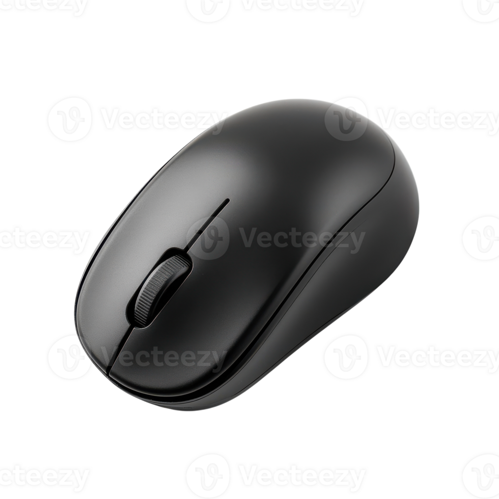 Black Wireless Computer Mouse for Ergonomic Use on Transparent Background png