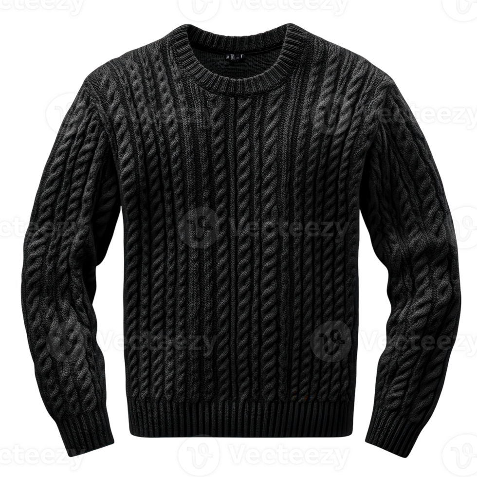 Black Sweater Front View for Fashion Marketing on Transparent Background png