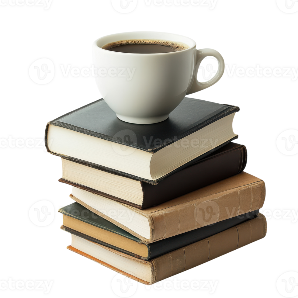Cozy Book Stack with Coffee Cup for Relaxation and Reading on Transparent Background png