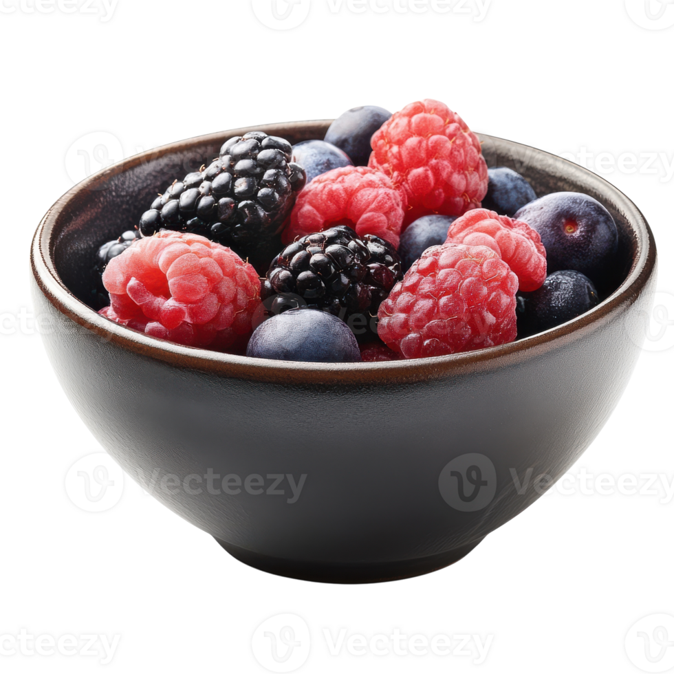 Fresh Mixed Berries in a Bowl on White Background for Healthy Eating on Transparent Background png