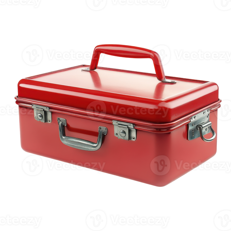 Bright Red Metal Toolbox Isolated on White Background for Storage Solutions on Transparent Background png
