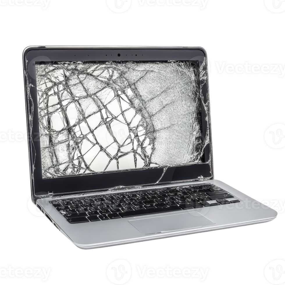 Detailed View of a Broken Laptop Screen for Technology Needs on Transparent Background png
