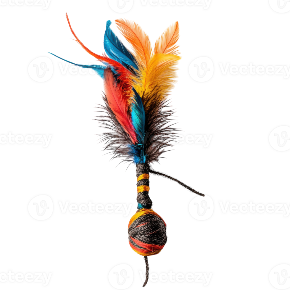 Colorful Cat Toy with Feathers for Interactive Play on Transparent Background png