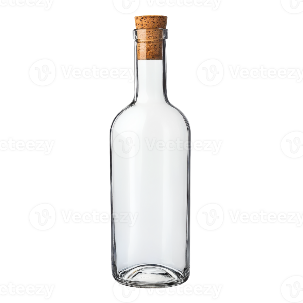 Clear Glass Wine Bottle with Cork Isolated on White Background for Beverage Promotions on Transparent Background png