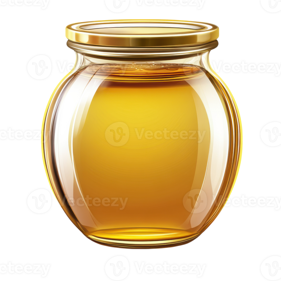 Clear Glass Jar Filled with Honey for Culinary Uses on Transparent Background png