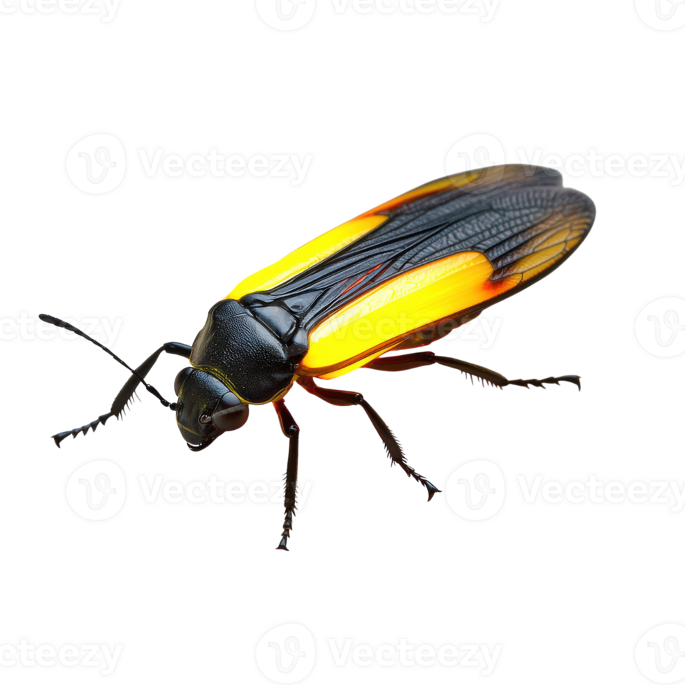 Closeup of a Glowing Firefly on a White Background on Transparent Background png