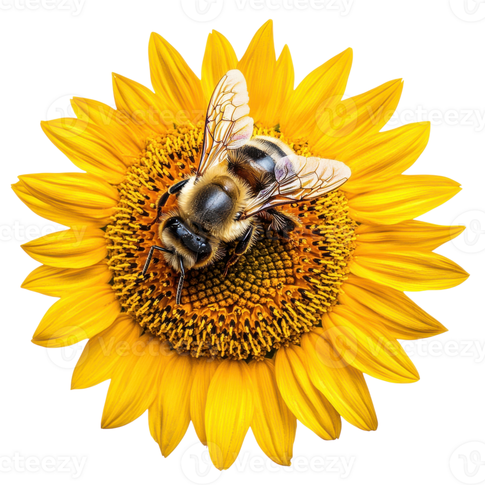 Close Up of a Honeybee on a Vibrant Yellow Sunflower for Nature Enthusiasts on Transparent Background png