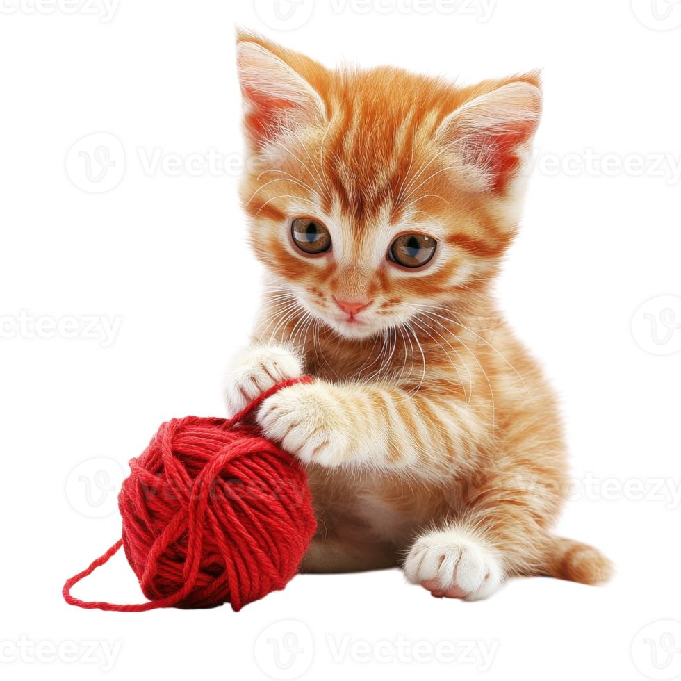 Cute Little Kitten Playing with Yarn for Pet Lovers on Transparent Background png