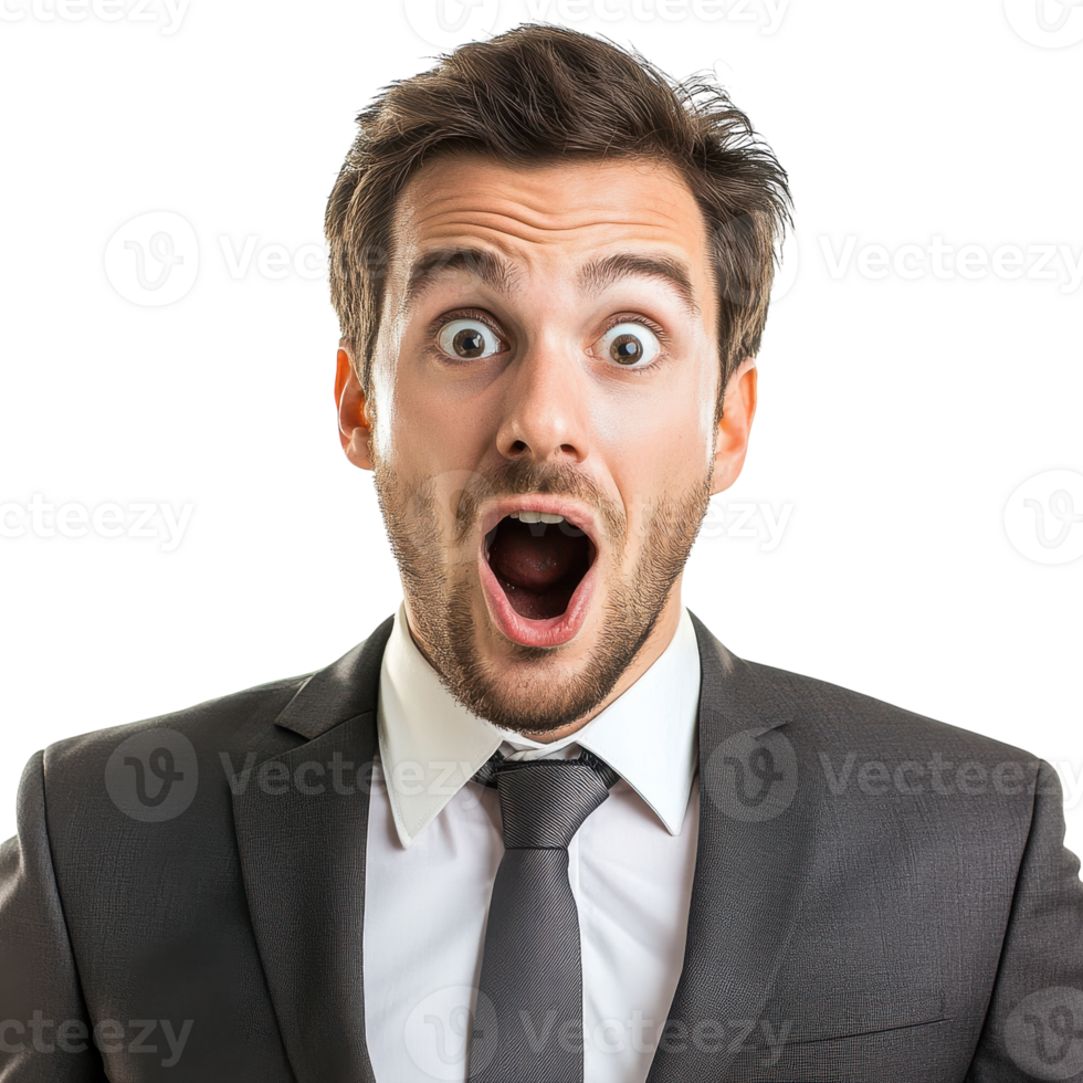 Excited Businessman with a Surprised Expression Perfect for Marketing and Business Presentations on Transparent Background png