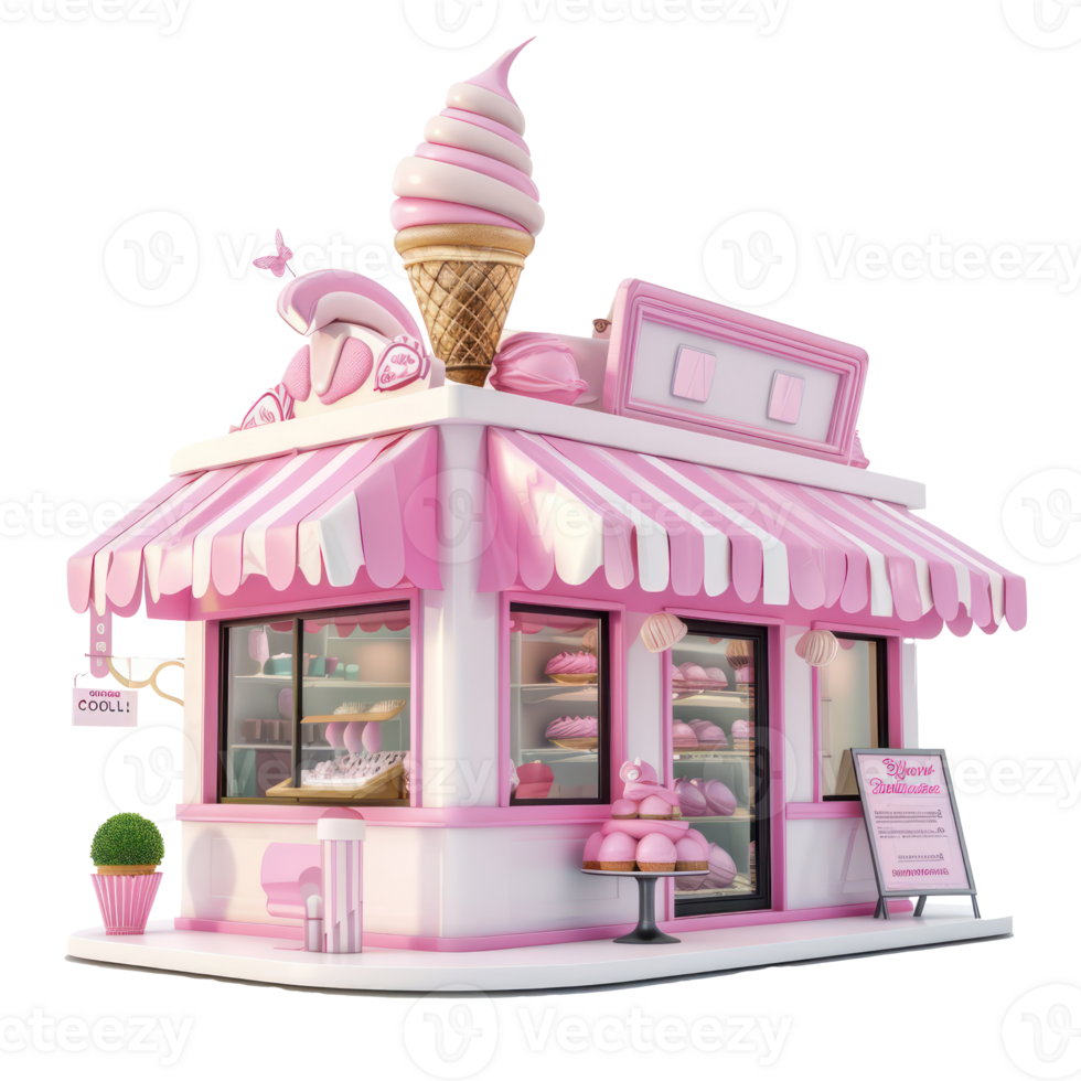 ice cream shop 3d illustration isolate on transparent background png