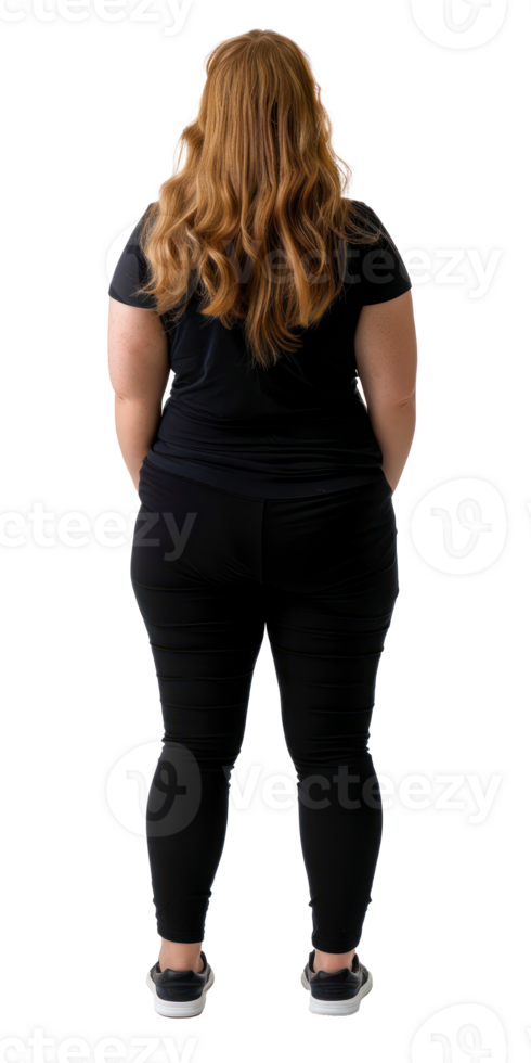 a woman in black leggings standing back to back png