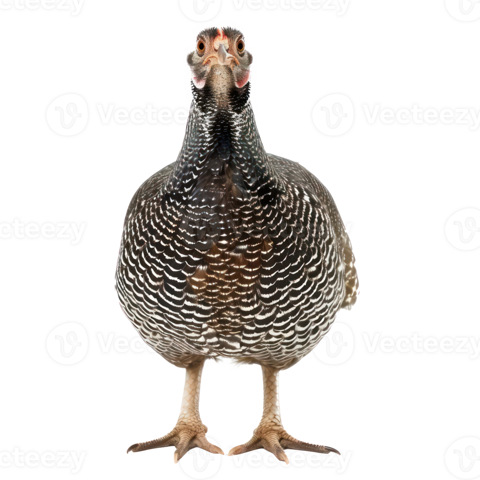 Guinea fowl bird front view full body isolate on transparent background png