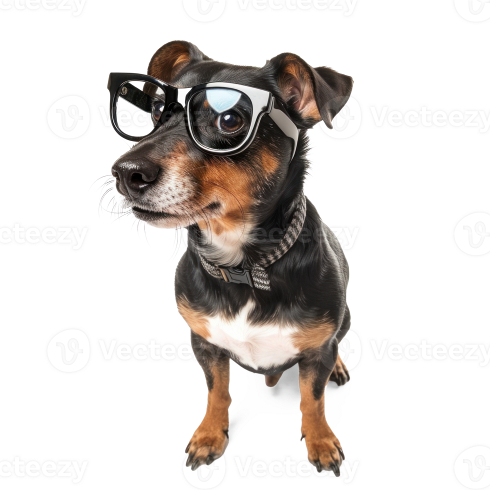 dog wearing glasses, full body standing isolate on transparent background png