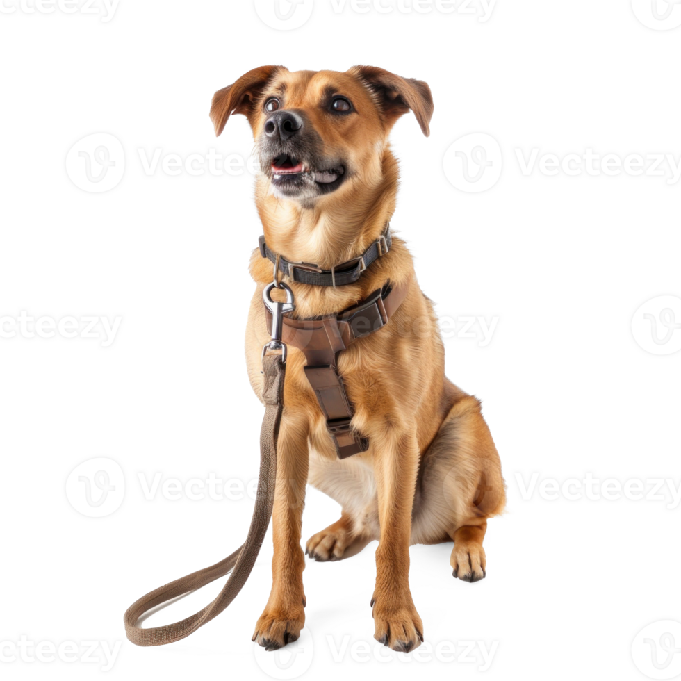 Dog holding leash, full body standing isolate on transparent background png
