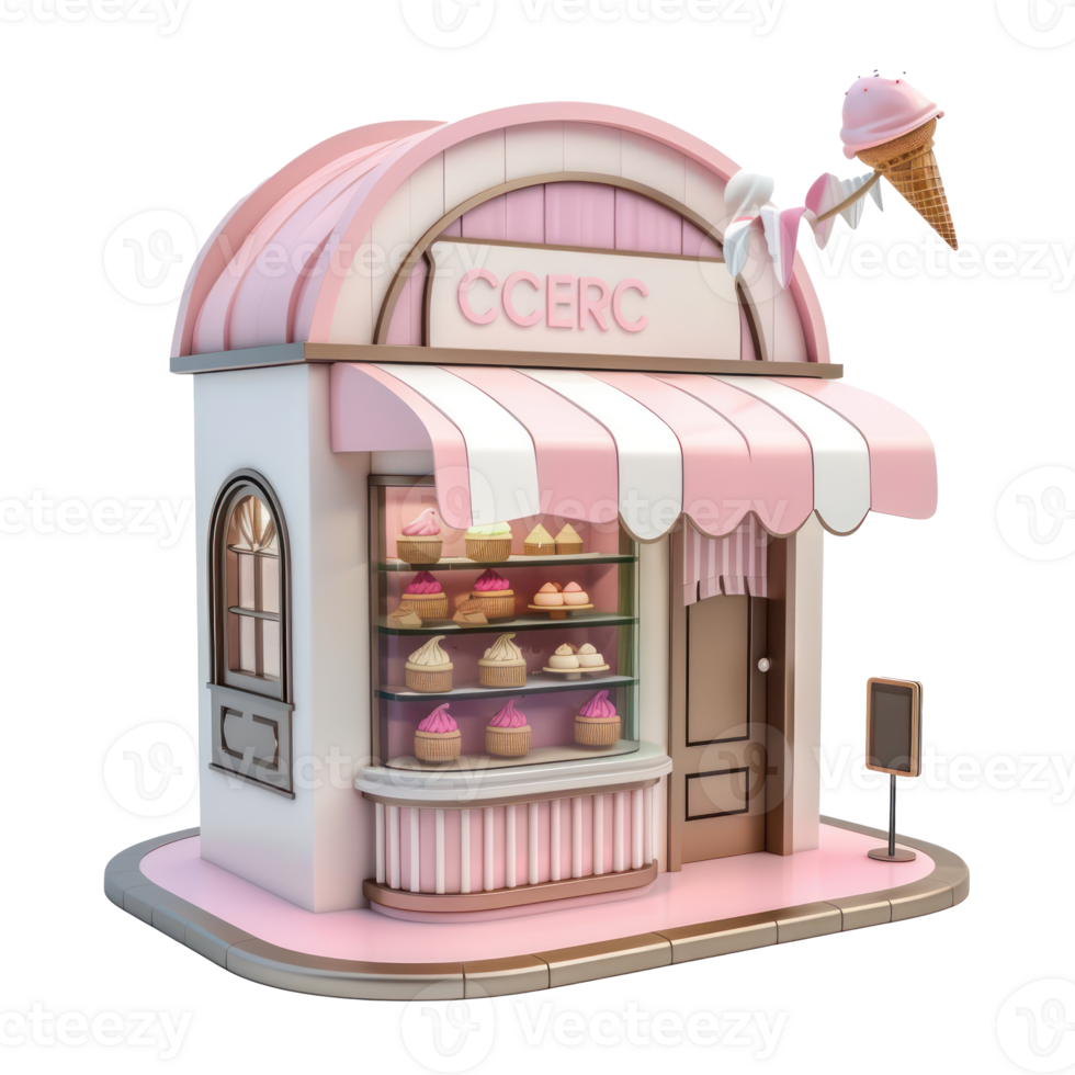 ice cream shop 3d model isolate on transparent background png