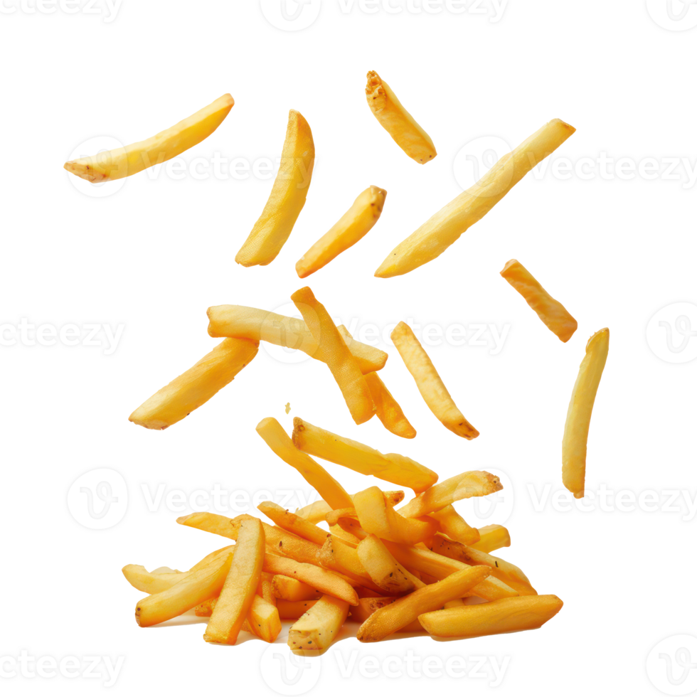 french fries falling on a transparent background png
