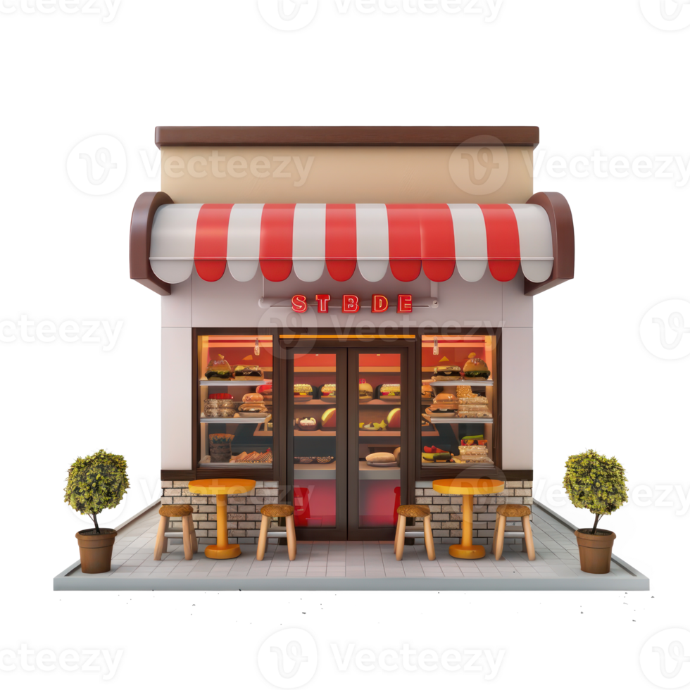 a small bakery shop with a red awning png