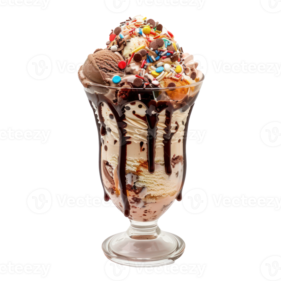 ice cream sundae with chocolate sauce and sprinkles png