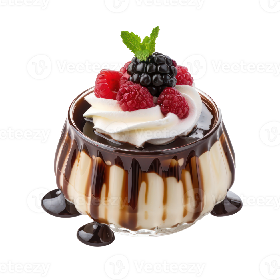 chocolate pudding with berries and whipped cream png