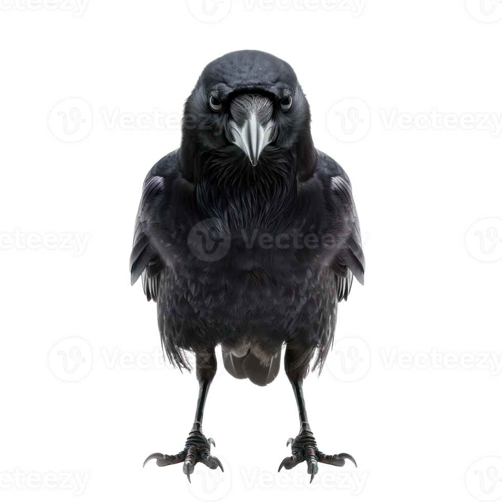 Crow front view full body isolate on transparent background png