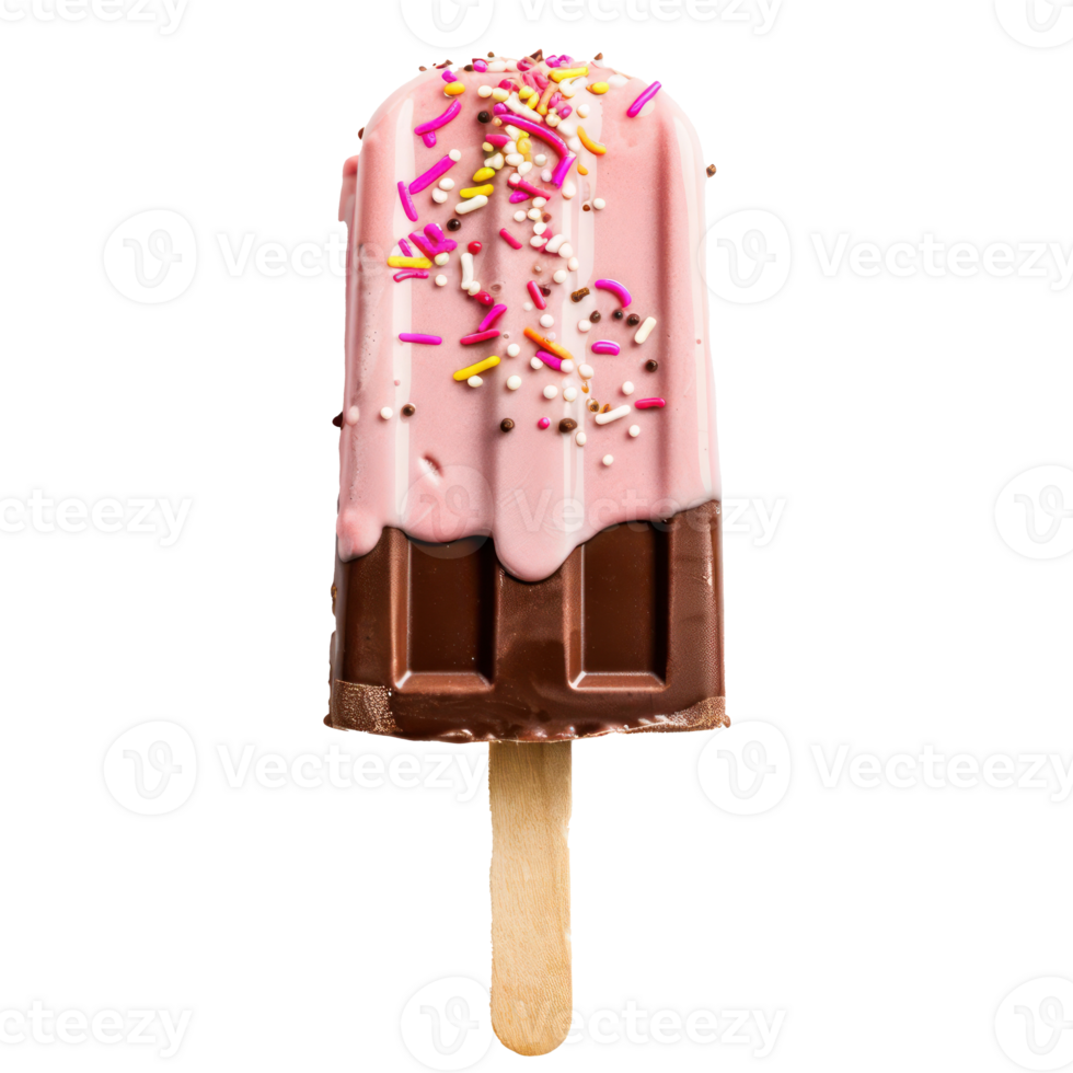 ice cream with chocolate and sprinkles on a stick png