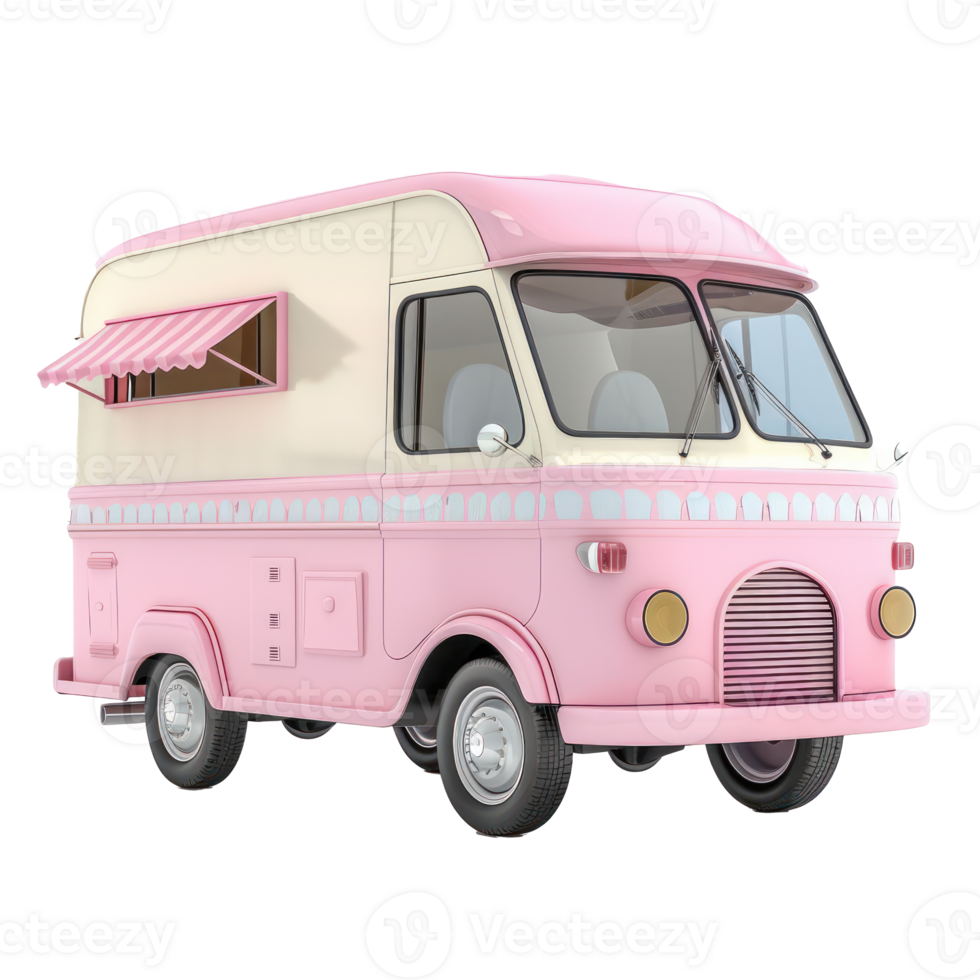 an ice cream truck with a pink and white striped awning png