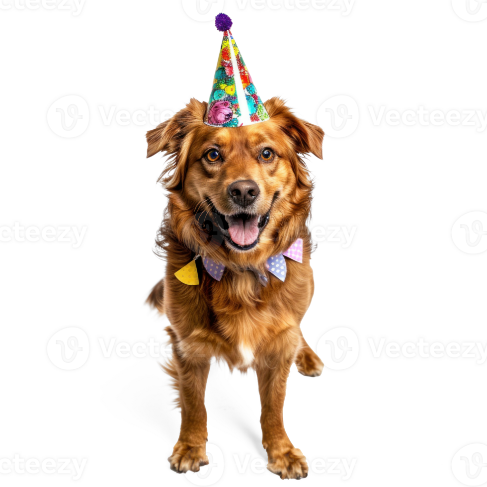 Dog wearing birthday cap, full body standing isolate on white background png