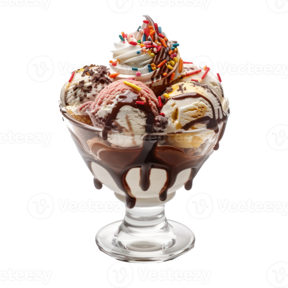 ice cream sundae with chocolate sauce and sprinkles png