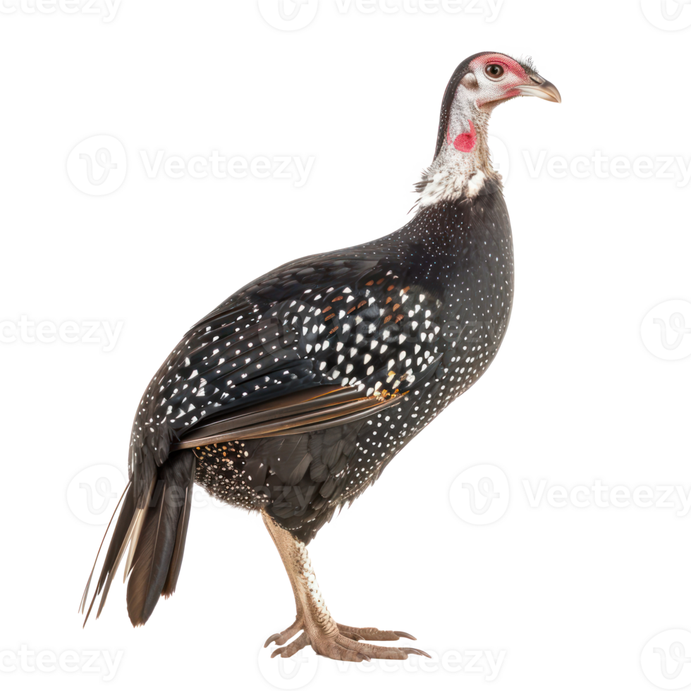 Guinea fowl bird side view full body isolate on transparent background png